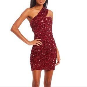 GB Gianni Bini Dark Red Sequin One Shoulder Bodycon Mini Formal Party Dress